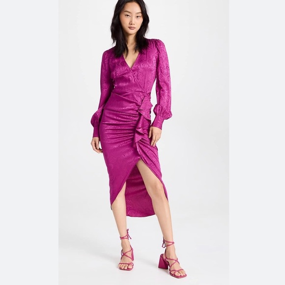 VERONICA BEARD Size 6 Weiss Dress Silk Bright Magenta VNeck Ruffle Slit $698 NWT - Picture 8 of 16